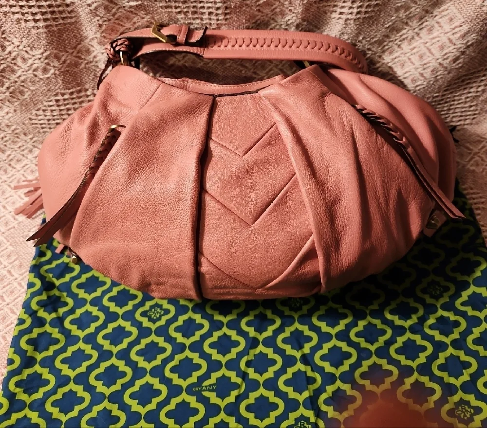 Oryany Rose Pink Leather Hobo Bag With Dustbag